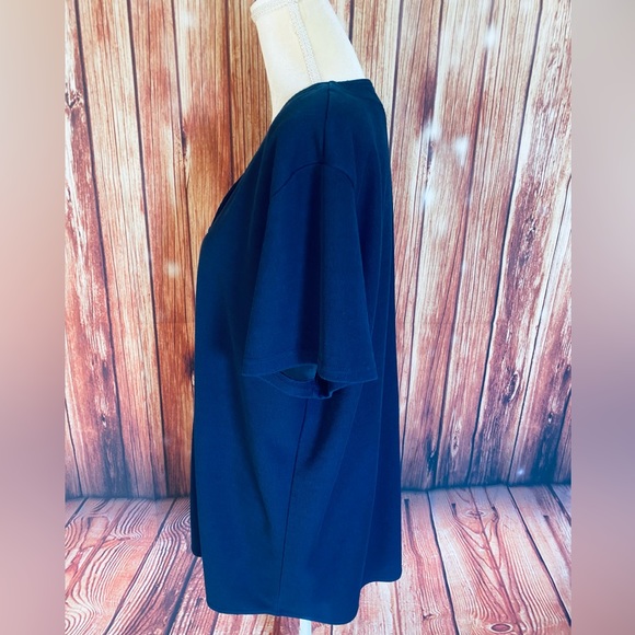 Women’s 2X Blouse Superline Dark Blue Button Down Short Sleeves V Neck Soft - Picture 7 of 11